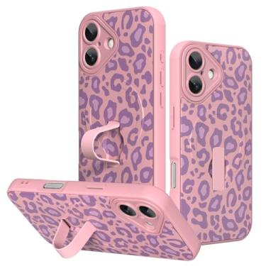Imagem de KANGHAR Capa compatível com iPhone 17 estampa de leopardo rosa compatível com Magsafe Cute Cheetah pulseira suporte capa magnética para telefone para mulheres meninas homens capa protetora