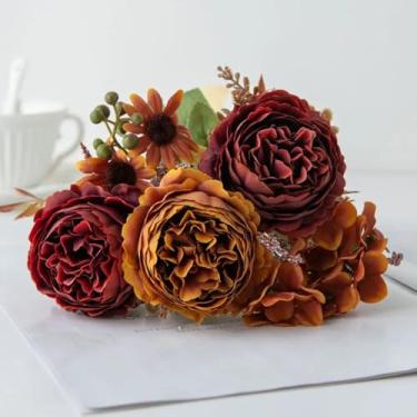 Imagem de Flor artificial de seda peônia jardim ao ar livre festival casamento buquê de noiva casa sala faça você mesmo arte parede caixa de presente decoração scrapbook (1 peça/laranja)