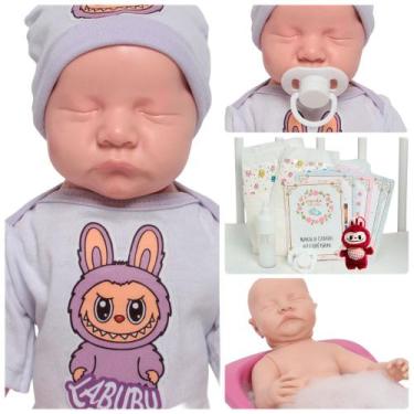 Imagem de Boneca Reborn Bebê Silicone Olhos Fechados Fofinha + Itens - Cegonha R