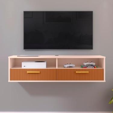 Imagem de Armário para TV de parede 1,20 cm Decoração de interiores Sala de estar/recanto do quarto 2 porta (HOME COPA Bege claro/Ripado)