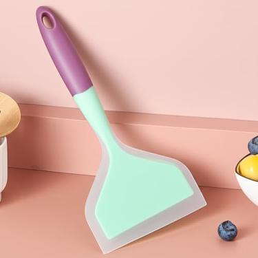 Imagem de Espátula de peixe de plástico envolto de silicone, pá antiaderente, resistente ao calor, ampla espátula plana para ovos e pizza