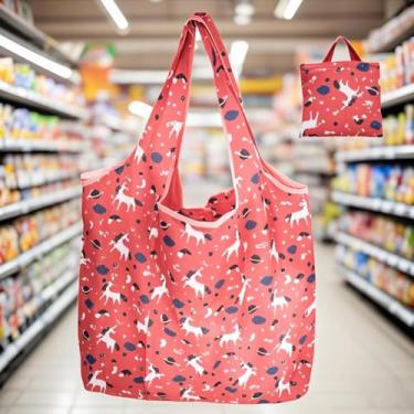 Imagem de Sacos de compras reutilizáveis de poliéster dobrável, estampa geométrica de flores de animais fofos, sacolas de compras reutilizáveis extragrandes de 13,6 kg, resistentes e laváveis na máquina