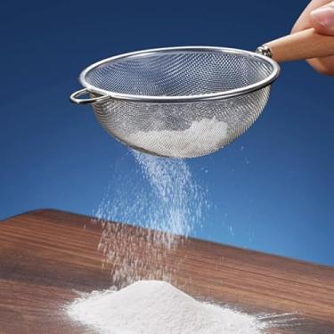 Imagem de Cabo de madeira aço inoxidável pequeno coador de óleo de malha fina filtro multifuncional malha peneira farinha utensílios de cozinha