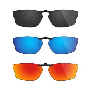 Imagem de Fiskr Óculos de sol polarizados clip-on para Oakley Crosslink OX3128 (tamanho 53-18) - Proteção UV - Ajuste universal para homens e mulheres - Preto clássico e azul gelo e vermelho fogo