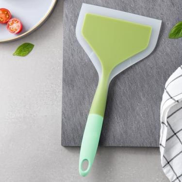 Imagem de Espátula de peixe de plástico envolto de silicone, pá antiaderente, resistente ao calor, ampla espátula plana para ovos, tamales, pizza, verde