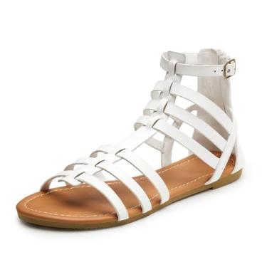 Imagem de Sandálias femininas – Sandálias gladiadoras confortáveis com tiras no tornozelo, design plano, perfeitas para usar no verão para mulheres, Branco, 35