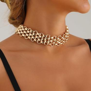 Imagem de Colar banhado a ouro para mulheres, à prova de suor, não mancha, grosso em camadas, camadas de ouro, espinha de peixe, clipe de papel, pilhas, Medium, Latão, Sem Pedra Preciosa