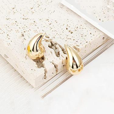 Imagem de Brincos de argola dourada para mulheres, banhados a ouro, hipoalergênicos, leves, grossos, abertos com gota d'água