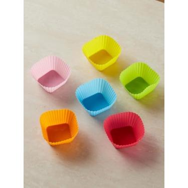 Imagem de Pacote com 6 copos de silicone para assar, forros de cupcake de muffin em formas quadradas para suprimentos de panificação, coloridos
