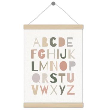 Imagem de Boho Neutral Classroom Alphabet Poster Frame 30,5 x 40,6 cm, decoração de sala de aula boho, decoração de arte de parede de aprendizagem educacional ABC para meninos meninas sala de jogos pré-escola