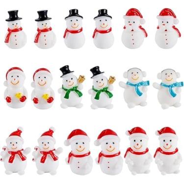 Imagem de 18 peças de mini boneco de neve, boneco de neve em miniatura com chapéu, enfeites de Natal de resina minúsculos, decorações para artesanato, faça você mesmo, micropaisagem, jardim, festival, Natal
