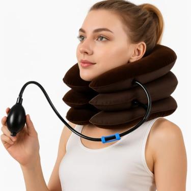 Imagem de Suporte Cinta Colar Inflável Retrator Apoio para Pescoço, Dispositivo Tração Cervical, Melhor Postura, 3 Camadas, Veludo, Confortável, Alivio de Dor, Portátil, Pneumático, Marca ATM