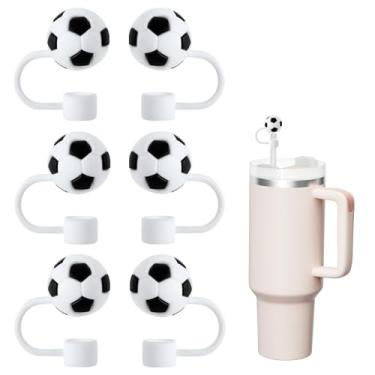 Imagem de 6 peças de tampas de palha de silicone para bola de futebol, tampa reutilizável para copos Stanley 40 e 850 g (esportes)