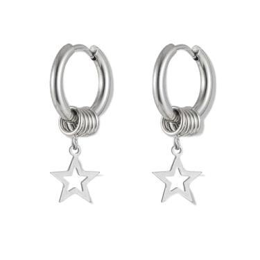 Imagem de Brincos de argola para mulheres, homens, aço inoxidável, titânio, prata, preto, pendurado, anime, punk, gótico, joia presente, Large, Aço inoxidável, Sem pedra preciosa