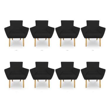 Imagem de Kit 8 Poltronas Decorativa Leticia Suede Preto Pés Palito Castanho - Pallazio