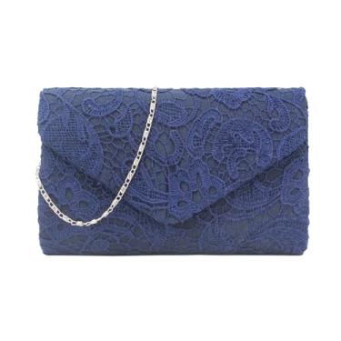 Imagem de Bolsas de mão para mulheres, bolsa de noiva, bolsa para noite, casamento, noiva, bolsa mensageiro de renda, bolsa envelope de festa, Azul marino, One Size