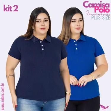 Imagem de Kit 2 Camisa Plus Size Gola Polo Feminina Tecido Premium e Ótimo Acaba