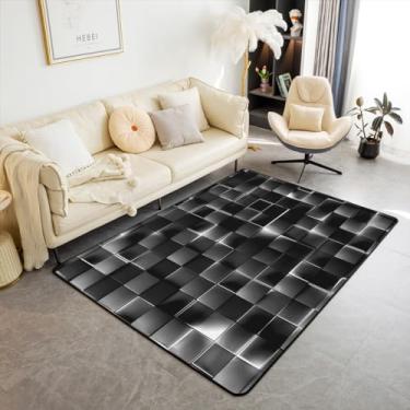 Imagem de Feelyou Tapete prateado e preto, 12 x 18 cm, conjunto de tapetes decorativos geométricos para crianças, decoração geométrica, sala de estar, estilo moderno, tapete para decoração de quarto