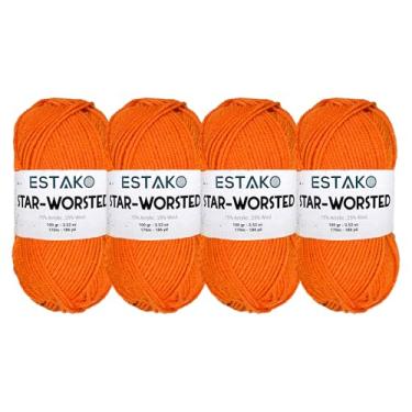 Imagem de Estako Fio penteado com estrela - (pacote com 4 novelos) - 75% acrílico 25% lã - peso médio macio nº 4 - (4 x 99,8 g / 4 x 186 jardas) - fio de crochê e tricô (42192 - laranja)
