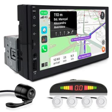 Imagem de Kit Multimídia 1 Din 7 Polegadas + Câmera Ré + Sensor Ré Branco Fiesta