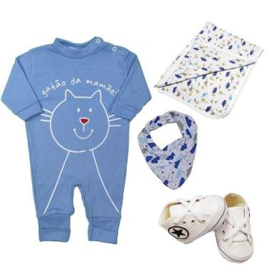 Imagem de Kit 4 Peças Bebês Macacão Taylor e Bandana Sapatinhos Cueiro - Koala B