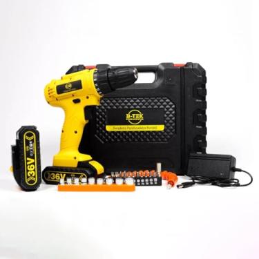 Imagem de Parafusadeira Furadeira Recarregável 36V Sem Fio | Alta Potência 340W | 2 Baterias 36V 2100mAh | Torque 50Nm | LED Integrado | Maleta Completa Com Acessórios | Ajuste De Velocidade 0-2000RPM