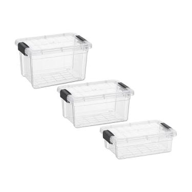 Imagem de Superio Mini caixa de giz de cera de plástico, embalagem com 3 unidades, artesanato e materiais de costura, organizador pequeno e transparente empilhável para contas, papelaria, giz e alimentos