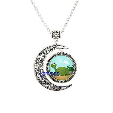 Imagem de LERYDESI Colar de tartaruga, pingente de lua, imagem de desenho animado, joia Victoria feita à mão para melhor amigo presente de amiz, Metal Vidro
