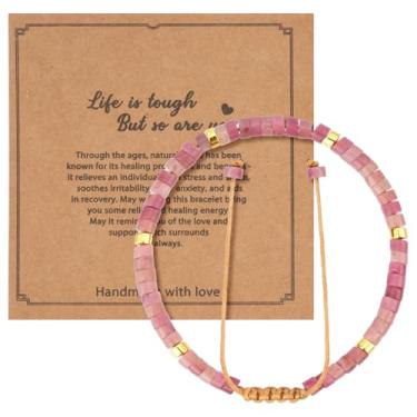 Imagem de LumaBria Pulseira feminina Crazy Agate - Joias de cordão elástico feitas à mão com detalhes em pedra natural banhada a ouro ecológico - Presente boêmio exclusivo para melhores amigas irmãs - Terroso