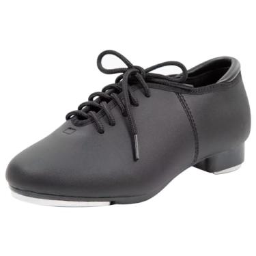 Imagem de ARCLIBER Sapatos de sapateado com cadarço de couro sintético para mulheres e homens, Preto, 10 Women/9 Men