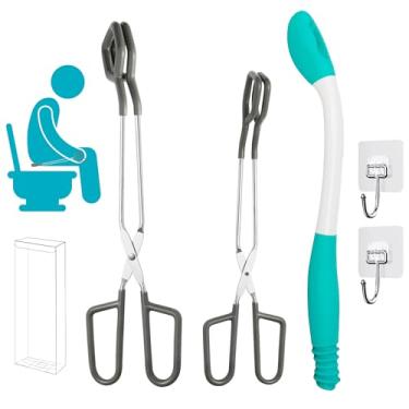 Imagem de Auxiliares de vaso sanitário para limpar o fundo 3 unidades de autolimpeza com cabo curto e longo, ferramenta de limpador de bumbum com caixas para armazenamento de garagem, auxiliares de papel