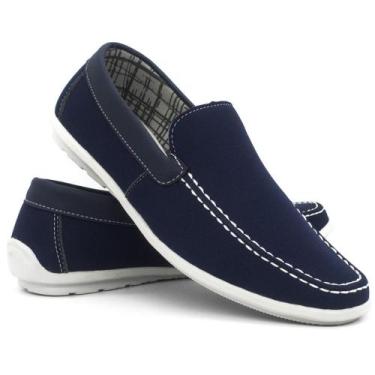 Imagem de Mocassim masculino Lona Casual la faire, Azul, 38