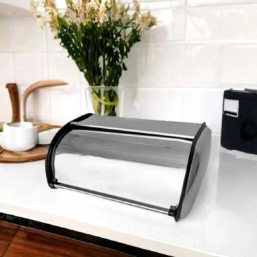 Imagem de Porta Pão de Mesa Inox Grande com Tampa Pãozeira Organizador para Pães