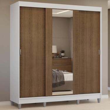 Imagem de Guarda-roupa Casal com Pés 3 Portas de Correr com Espelho Branco/rustic Reno Madesa