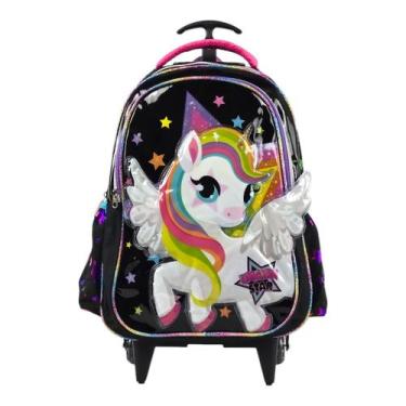 Imagem de Mochila Infantil Denlex Com Rodinhas Unicórnio Star Cor:Preto, Preto