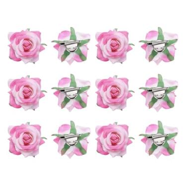 Imagem de MECCANIXITY 12 peças de grampos de cabelo com flor de rosa, 7,6 cm, broche de flor para mulheres, acessórios de cabelo rosa claro