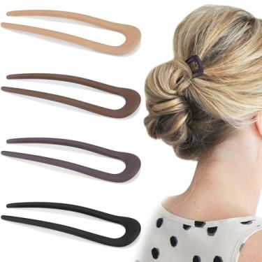 Imagem de Chanaco 4 pinos de cabelo franceses para mulheres, grampos de cabelo torcidos para pãezinhos, garfo, grampo de cabelo em forma de U para pentear bastões de cabelo de plástico antiderrapante,