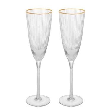 Imagem de Conjunto de 2 Taças Lines de Champanhe de Vidro com Fio de Ouro 300ml 