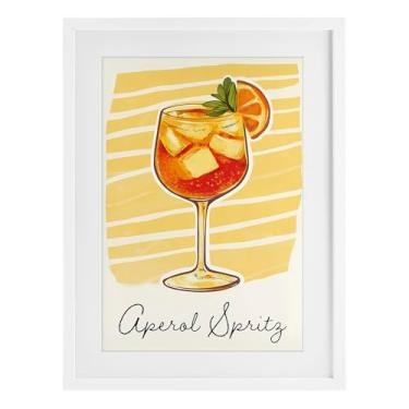 Imagem de Stupell Industries Impressão Emoldurada Aperol Spritz e listras amarelas brancas sob vidro, design por Heidi Kuntz, 23 x 17