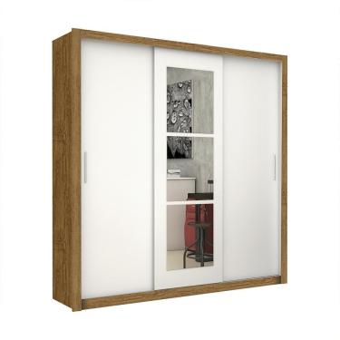 Imagem de Guarda Roupa Roupeiro Clarice 3 Portas De Correr Com Espelho Central 4 Gavetas Carioca Cinamomo Branco