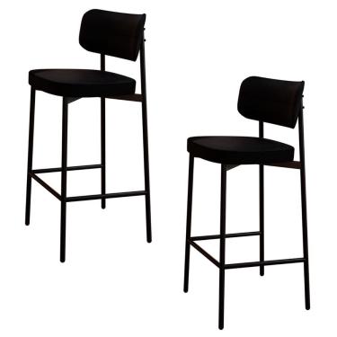 Imagem de Banqueta Alta Bar Estofada Kit 2 Ella M25 Linho Preto - Mpozenato