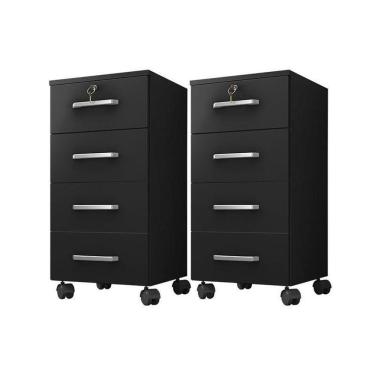 Imagem de Kit 2 Gaveteiros Para Escritório Gávea Com Chave Preto Fosco – Móveis Leão