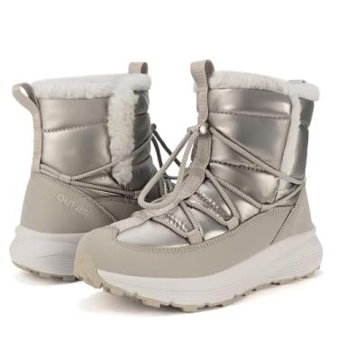 Imagem de OUTJET Bota feminina leve para neve de inverno impermeável com forro quente, Dourado, 38