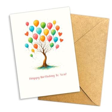 Imagem de Podagree Cartão de felicitações Happy Birthday to You Balloon Tree – Balões coloridos e design de coração – Lindo cartão de aniversário para amigos, familiares e entes queridos – 20 x 13 cm