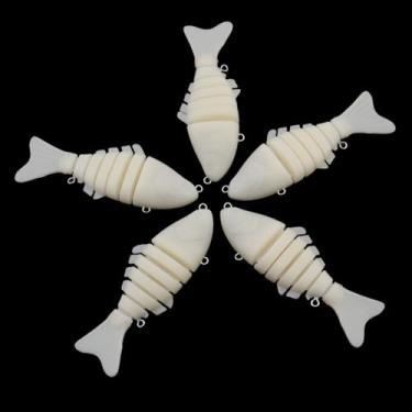 Imagem de 5 peças de iscas de peixe multiarticuladas, sem pintura, isca rígida, conjunto de corpos de iscas de pesca, crankbait sem pintura faça você mesmo para robalo