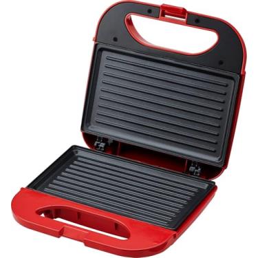 Imagem de Sanduicheira Elétrica Antiaderente Grill Compacto 220V – Prepara Sanduíches, Pães e Grelhados Rápidos, Fácil de Limpar e Armazenar (Vermelho)