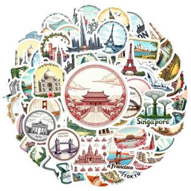Imagem de 150 peças de marcos de viagem, turismo, arquitetura, pacote de adesivos culturais, adesivos artísticos, brinquedo para guitarra, laptop, capacete, skate, faça você mesmo, telefone, guitarra, laptop