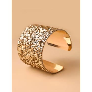 Imagem de Pulseira feminina glamourosa dourada com glíter, pulseira aberta ampla, acessório de joia brilhante para festas noturnas