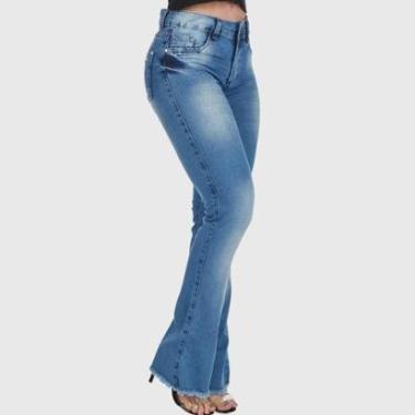 Imagem de Calça Flare HNO Jeans Petit Barra Desfiada Azul-Feminino