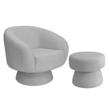 Imagem de Poltrona Decorativa Fixa com Puff Liz Bouclé Cinza Claro - Nexta Casa